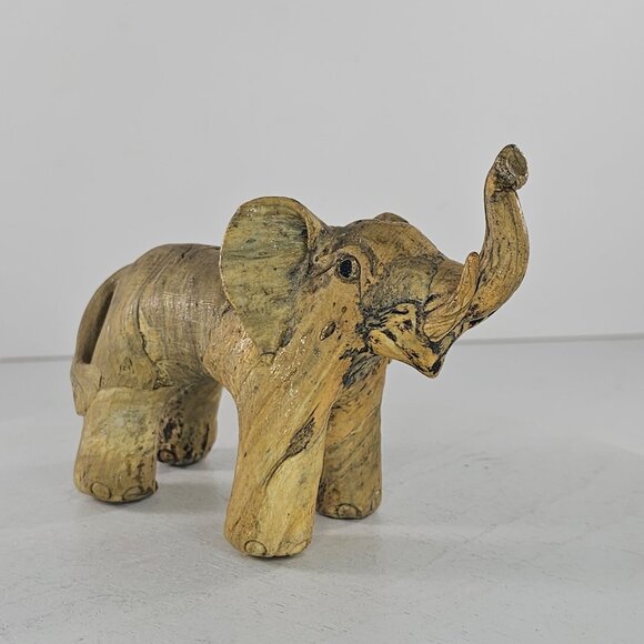 Crushed Oyster Shell Elephant Trunk Up Figurine Statue Handmade Folk Art Vintage - Picture 5 of 8